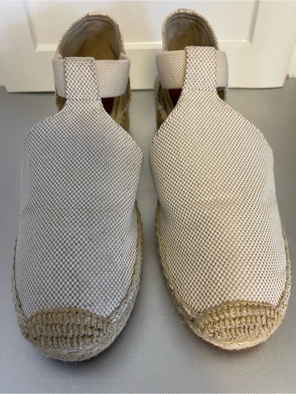 Tory Burch Beige Catalina 3 Espadrille Wedge Sandals Sz 10.5